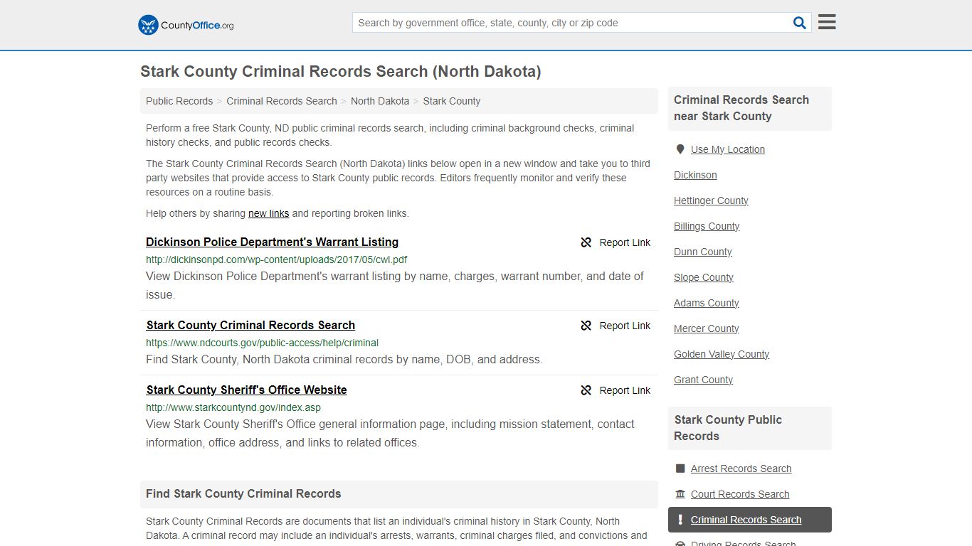 Stark County Criminal Records Search (North Dakota) - County Office